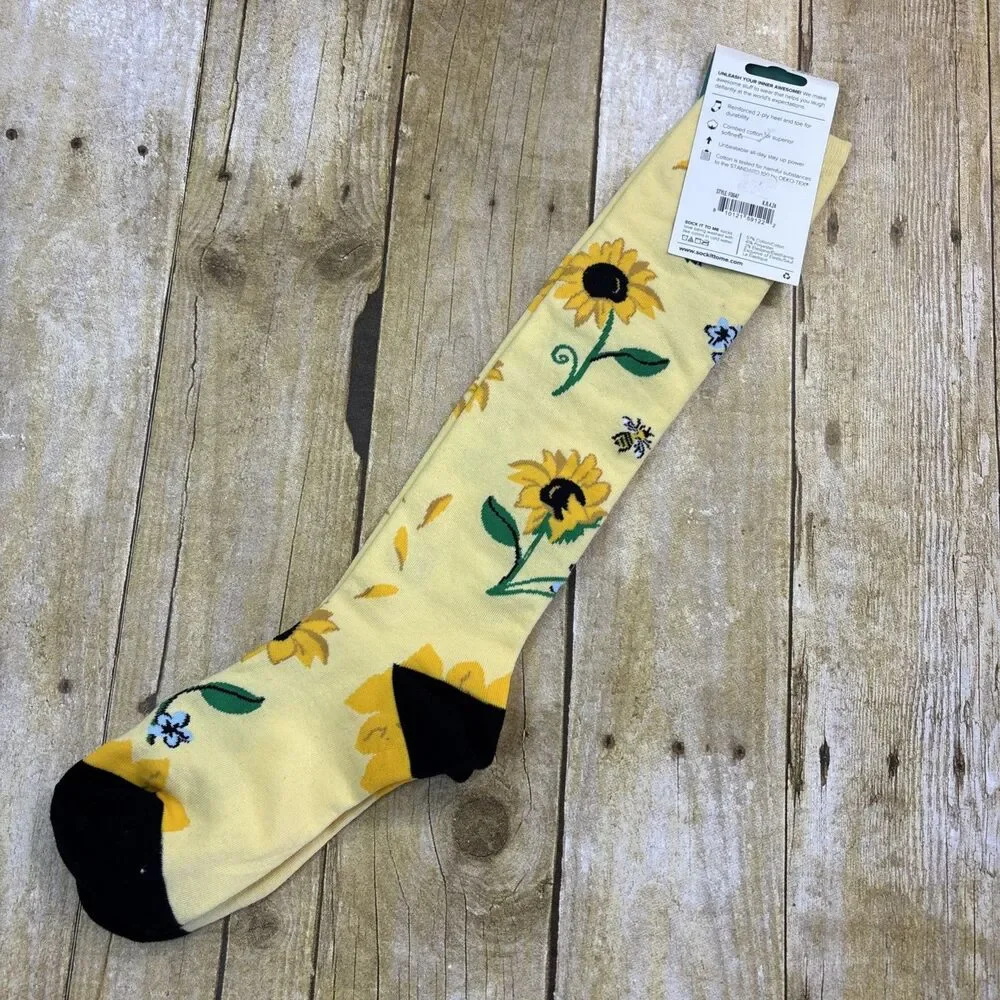 Sock It To Me Knee High Socks Womens 5-10 Here Comes The Sun Daisy Bee Yellow